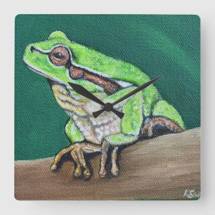 Träd Frog Painting Fyrkantig Klocka