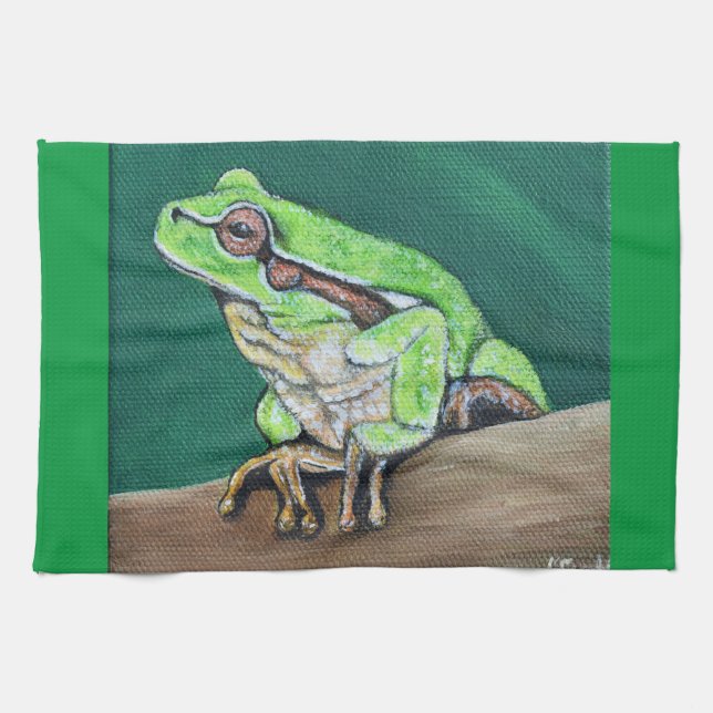 Träd Frog Painting Kökshandduk (Horisontell)