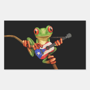 Träd Frog Puerto Rico Flagga Guitar Black Rektangulärt Klistermärke