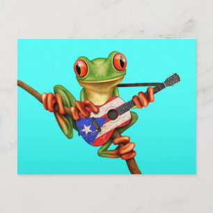 Träd Frog Puerto Rico Flagga Guitar Blue Vykort