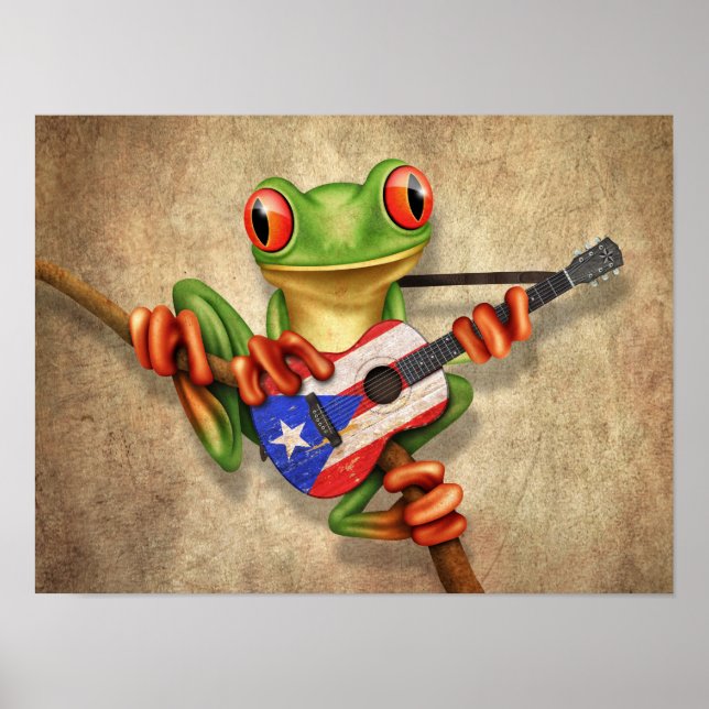 Träd Frog Puerto Rico Flagga Guitar Poster (Framsidan)