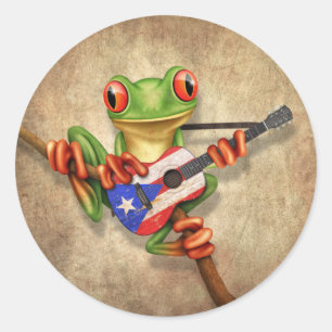 Träd Frog Puerto Rico Flagga Guitar Runt Klistermärke