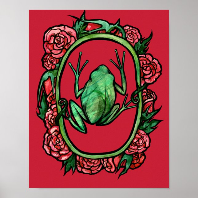 Träd Frog Ro gullgroda röd ros groddar Poster (Framsidan)