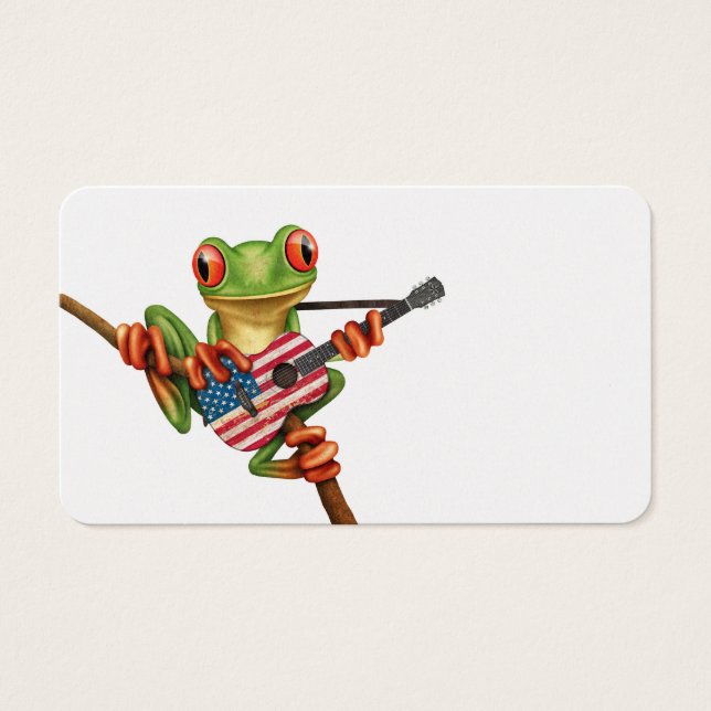 Träd Frog som spelar amerikansk Flagga Guitar Whit Visitkort (Framsidan)