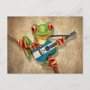 Träd Frog Spela Honduras Flagga Guitar Vykort