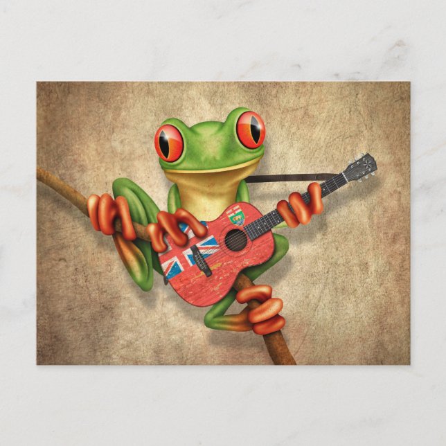 Träd Frog Spela Manitoba Flagga Guitar Vykort (Framsida)