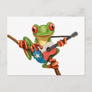 Träd Frog Spela Texas Flagga Guitar White Vykort