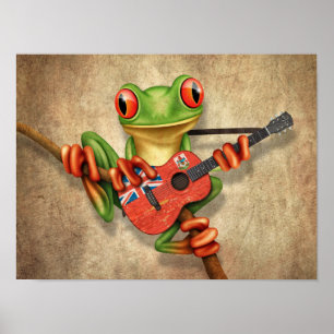 Träd Frog Spela upp Bermuda Flagga Guitar Poster