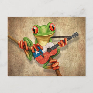 Träd Frog Spela upp chilenska Flagga Guitar Vykort