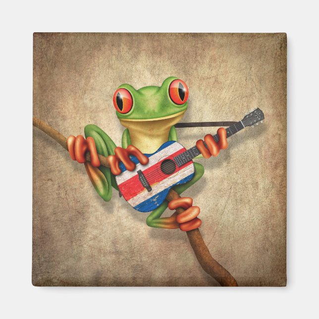 Träd Frog Spela upp Costa Rica Flagga Guitar Magnet (Framsidan)