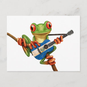 Träd Frog Spelning El Salvador Flagga Guitar White Vykort