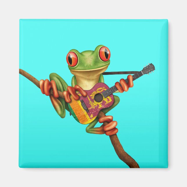 Träd Frog Uppträdande Sri Lanka Flagga Guitar Blue Magnet (Framsidan)