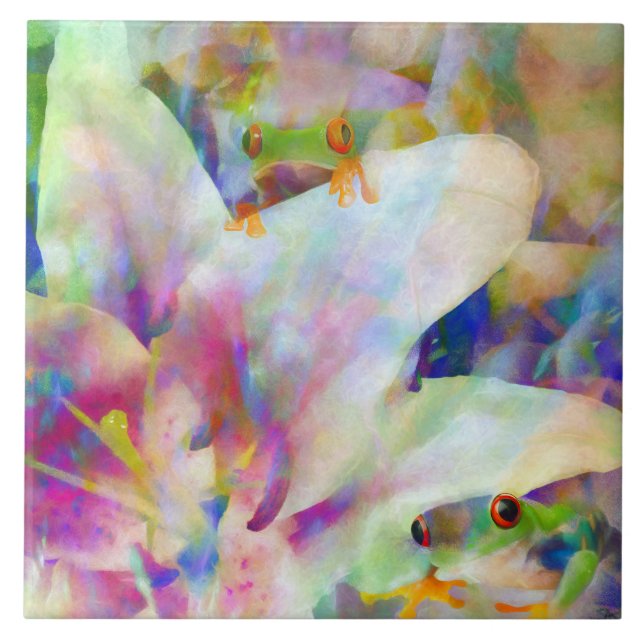 Träd Frogs och Lilies Kakelplatta (Framsidan)