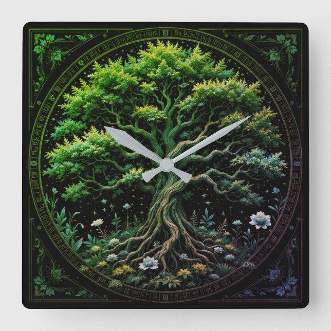Träd Fyrkantig Klocka (Framsida)