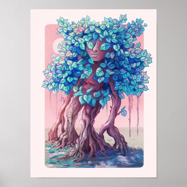 Träd Girl Pastel Painting Poster (Framsidan)