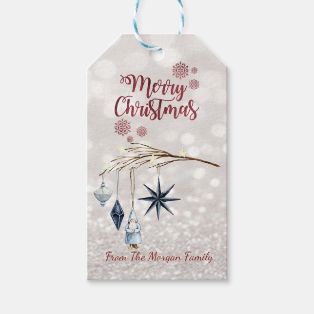 Träd Gren Dekorations Glittery Bokeh Presentetikett (Framsidan)