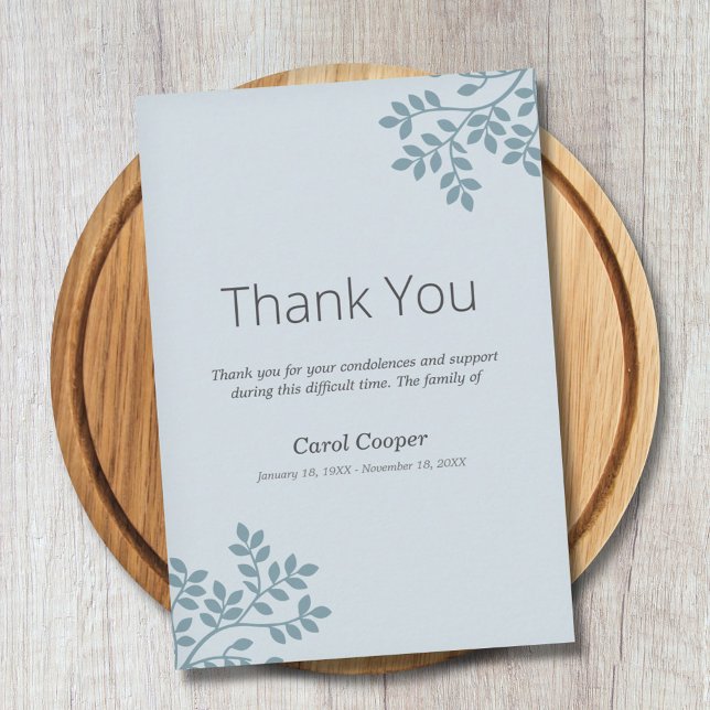 Träd Grenar - Blått grönt-tack-kort Tack Kort (Tree Branches - Blue-green Funeral Thank You Card)