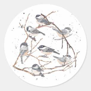 Träd Grenar Nature Animal Birds Chickadee Runt Klistermärke