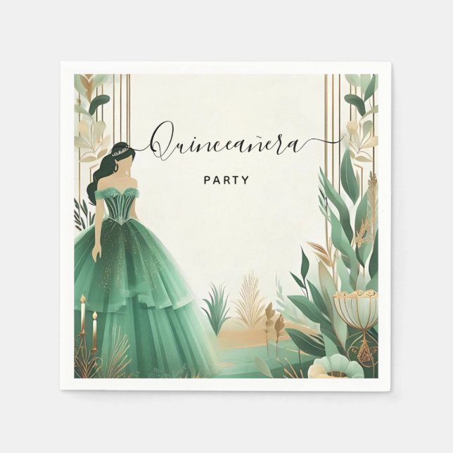 Träd Guld Mint Glam Smaragdgrön Quinceanera Pappersservett (Framsidan)