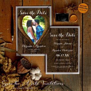 Träd Heart Photo Rustic Bröllop spara datum Card Datumet