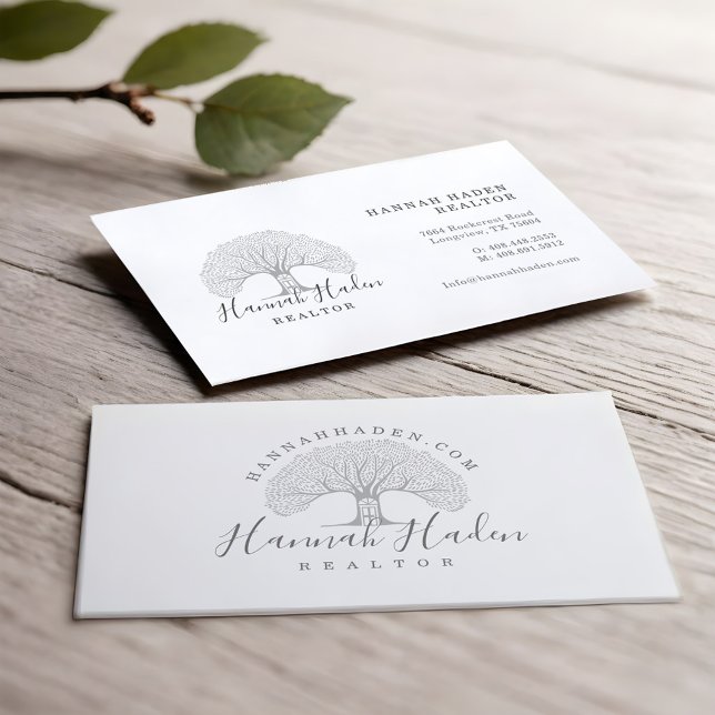Träd House Real Gods Logotyp Realtor Visitkort (Flourishing Tree House Real Estate Logo Realtor Business Card)
