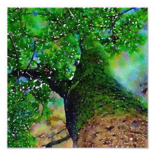 "Träd Hug" Digital Watercolor Photo EnUtvidgning Fototryck
