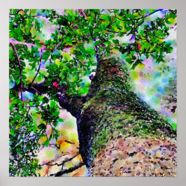"Träd Hug" Poster färgstarka vattenfärger