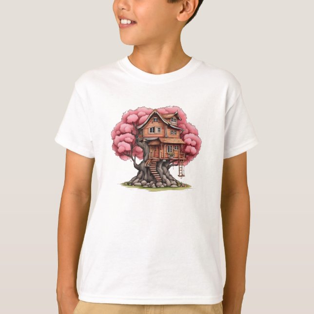Träd hus i körsbär träd t shirt (Framsida)