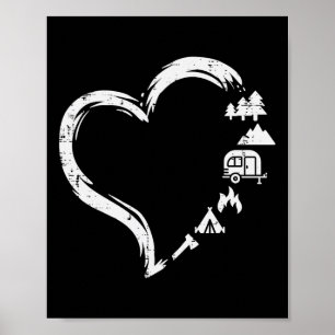 Träd Husbil Tält Läggereld Hjärtan Söt Kärlek Camp Poster