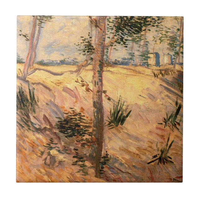 Träd i Fält på en solnydag av Vincent van Gogh Kakelplatta (Framsidan)