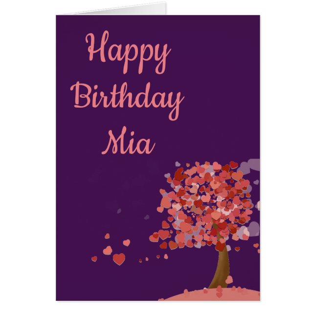 Träd i Hearts söta konsthjärtan födelsedag namn Hälsningskort (Framsidan)