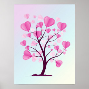 Träd i Kärlek Träd vid Hearts Rosa Pastel Romantic Poster