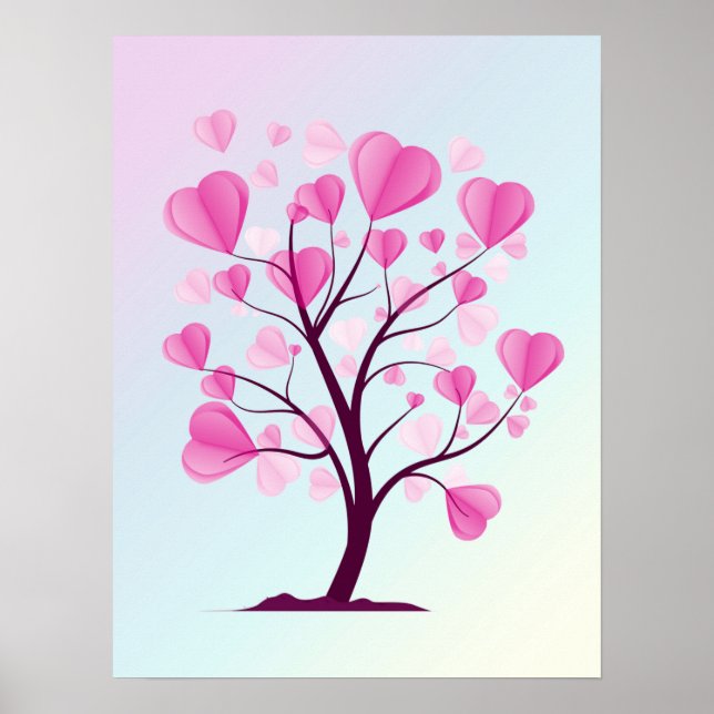Träd i Kärlek Träd vid Hearts Rosa Pastel Romantic Poster (Framsidan)