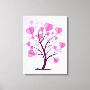 Träd i Kärlek Träd vid Hearts Rosa Pastel Watercol Canvastryck