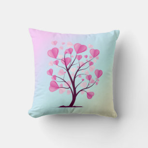 Träd i Kärlek Träd vid Hearts Rosa Pastel Watercol Kudde