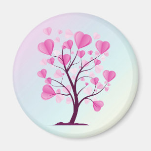 Träd i Kärlek Träd vid Hearts Rosa Pastel Watercol Magnet