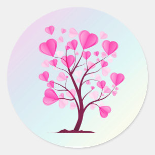 Träd i Kärlek Träd vid Hearts Rosa Pastel Watercol Runt Klistermärke