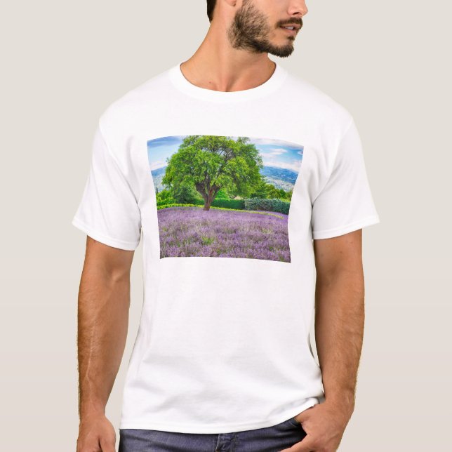 Träd i lavendelfält, Frankrike Tee (Framsida)