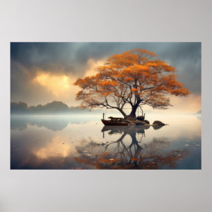 Träd i Lugn Sjö Serene Landskap Poster