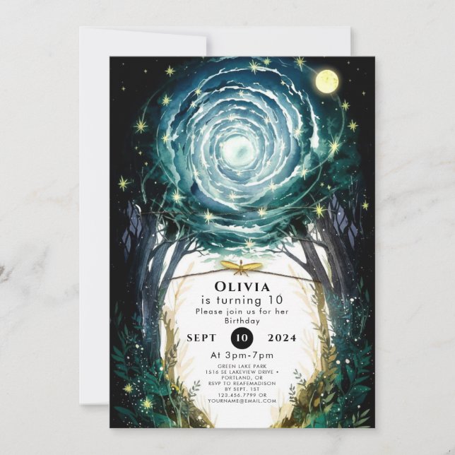 Träd i Magic Woodland Birthday Inbjudningar (Framsida)