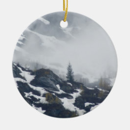 Träd i misten julgransprydnad keramik