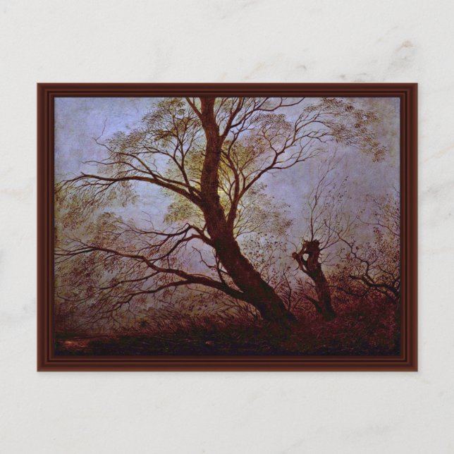 Träd i moonlight av Friedrich Caspar David Vykort (Framsida)