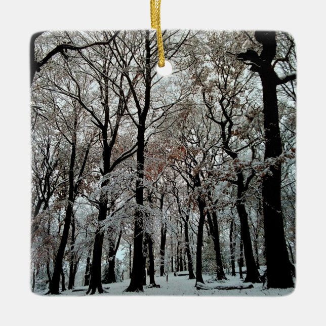 Träd, i snö julgransprydnad keramik (Framsida)