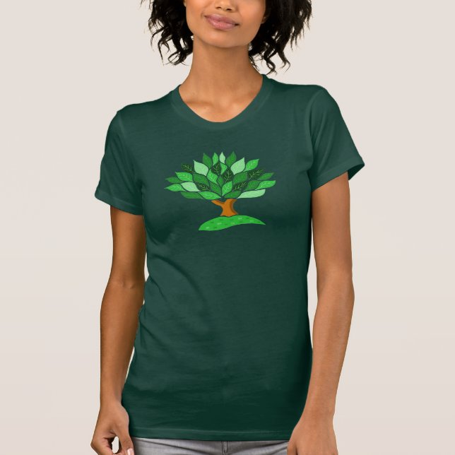 Träd illustration med Grönt Löv Mönster. T Shirt (Framsida)