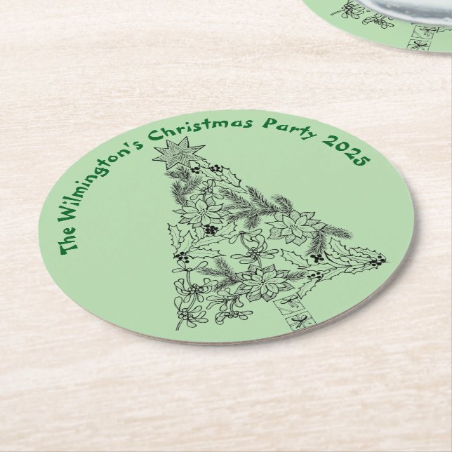 Träd jul, Grönt, Party Underlägg Papper Rund (Vinklad)