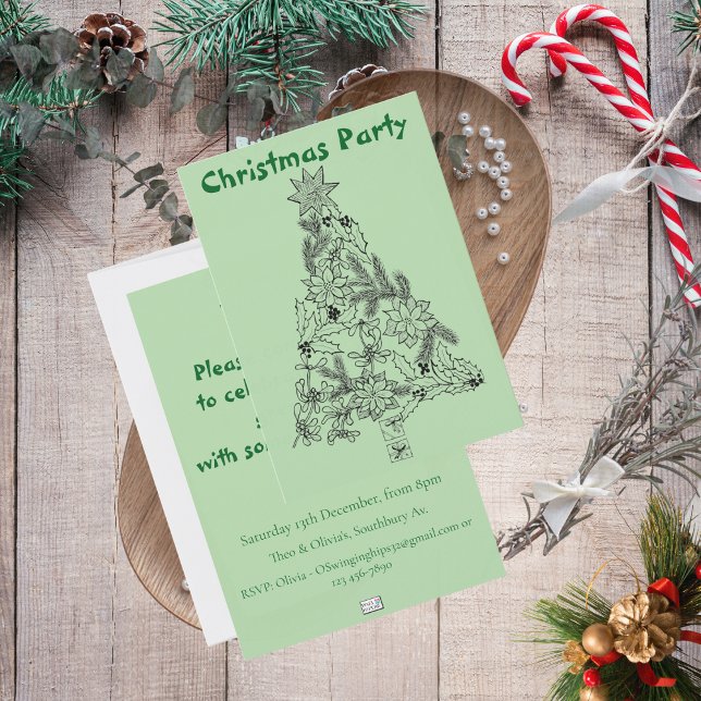Träd julfest i julparet i Grönt Inbjudningar (Festive Green Tree Christmas Party Invitation)