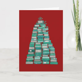 Träd-julkort bok: Röd bakgrund Helgkort