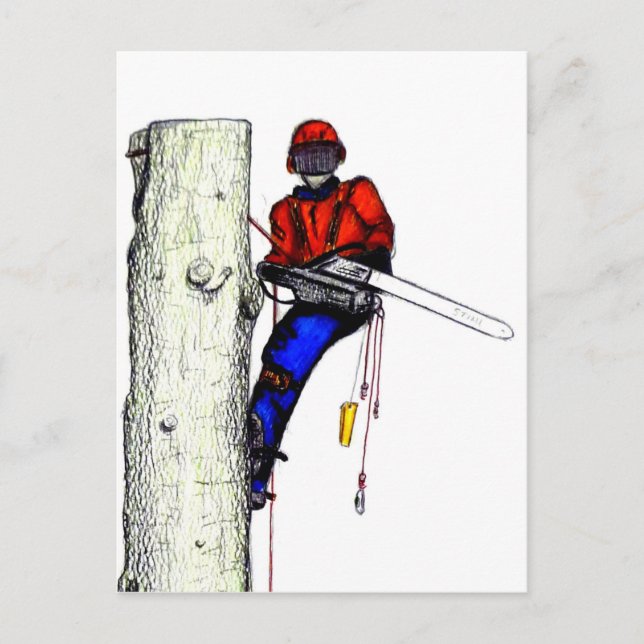 Träd-kirurgen Arborist i dag i Chainsåg Vykort (Framsida)