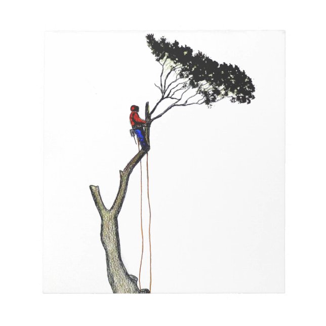 Träd-kirurgen vid sin arbetstid närvarande Chainså Anteckningsblock (Framsida)