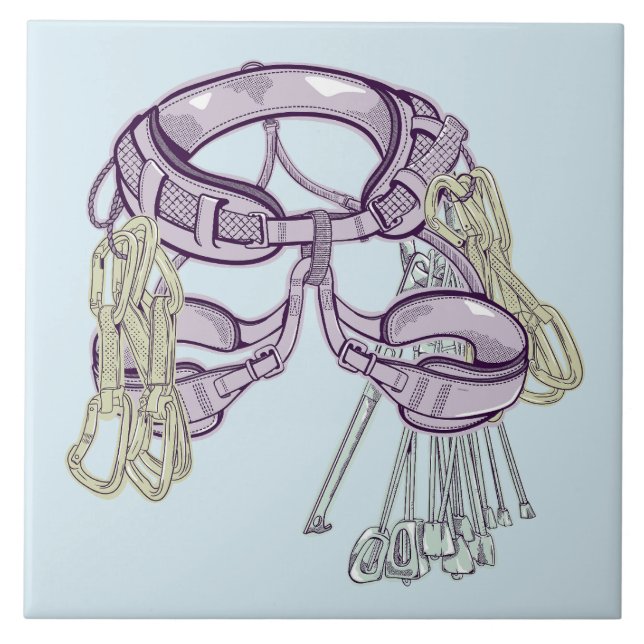 Trad klätterfyr och utrustning kakelplatta (Framsidan)